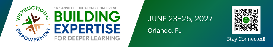 Banner promoting the 16th Annual Educators' Conference, 'Building Expertise for Deeper Learning,' June 23-25, 2027, Orlando, Florida